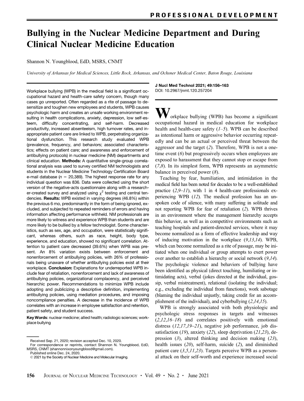 Bullying in the Nuclear Medicine Department and During Clinical Nuclear Medicine Education