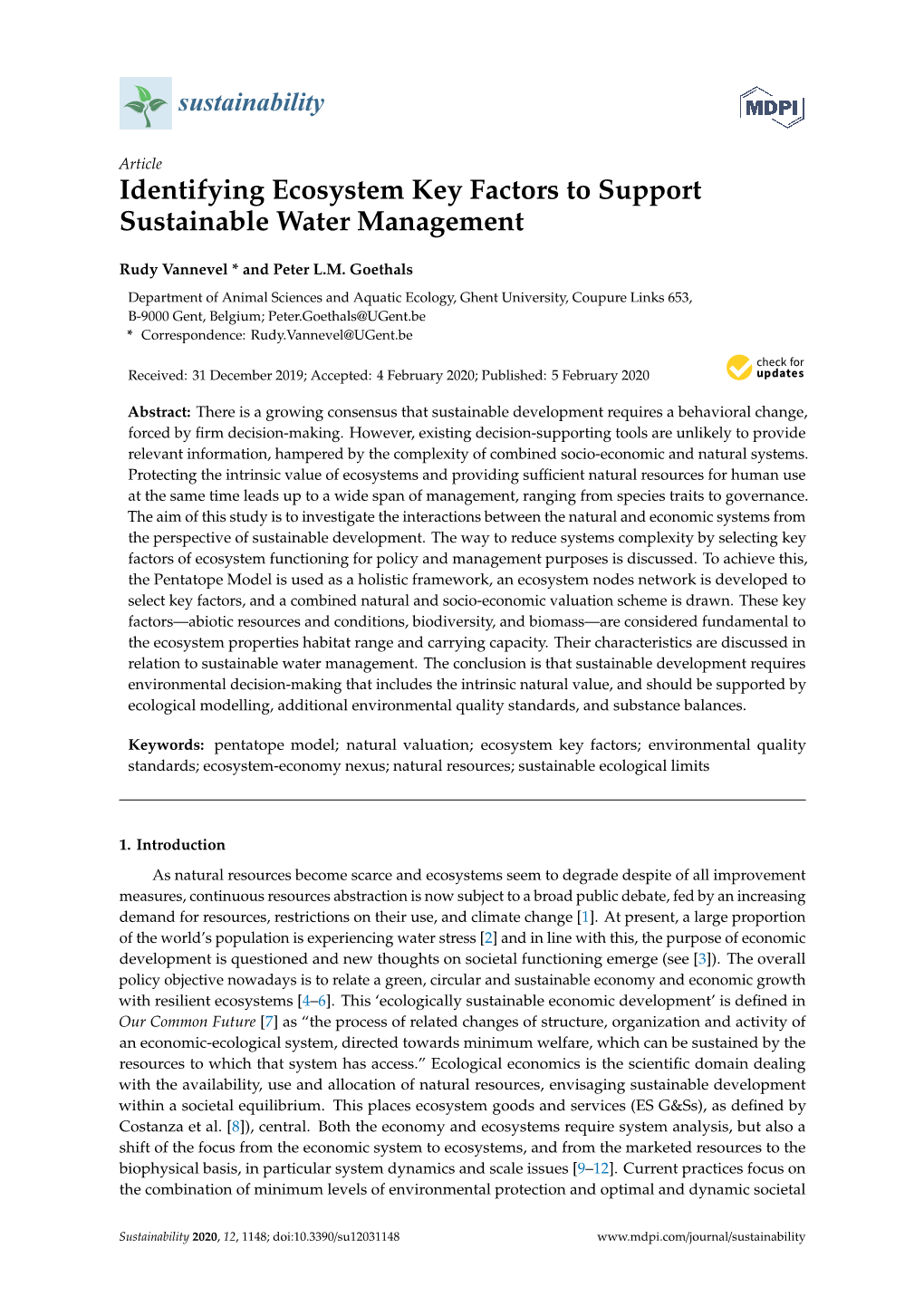 Identifying Ecosystem Key Factors to Support Sustainable Water Management