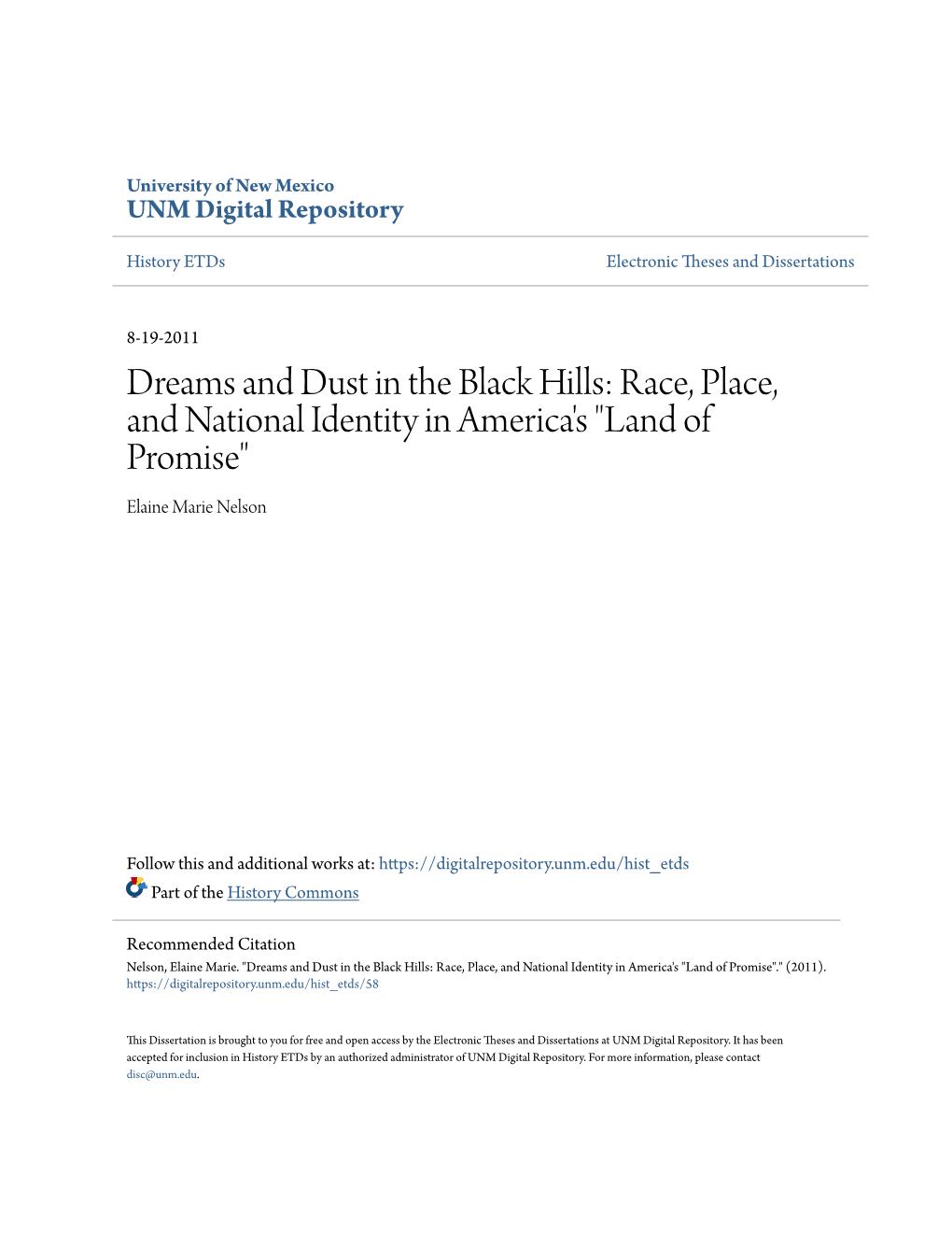 Dreams and Dust in the Black Hills: Race, Place, and National Identity in America's 