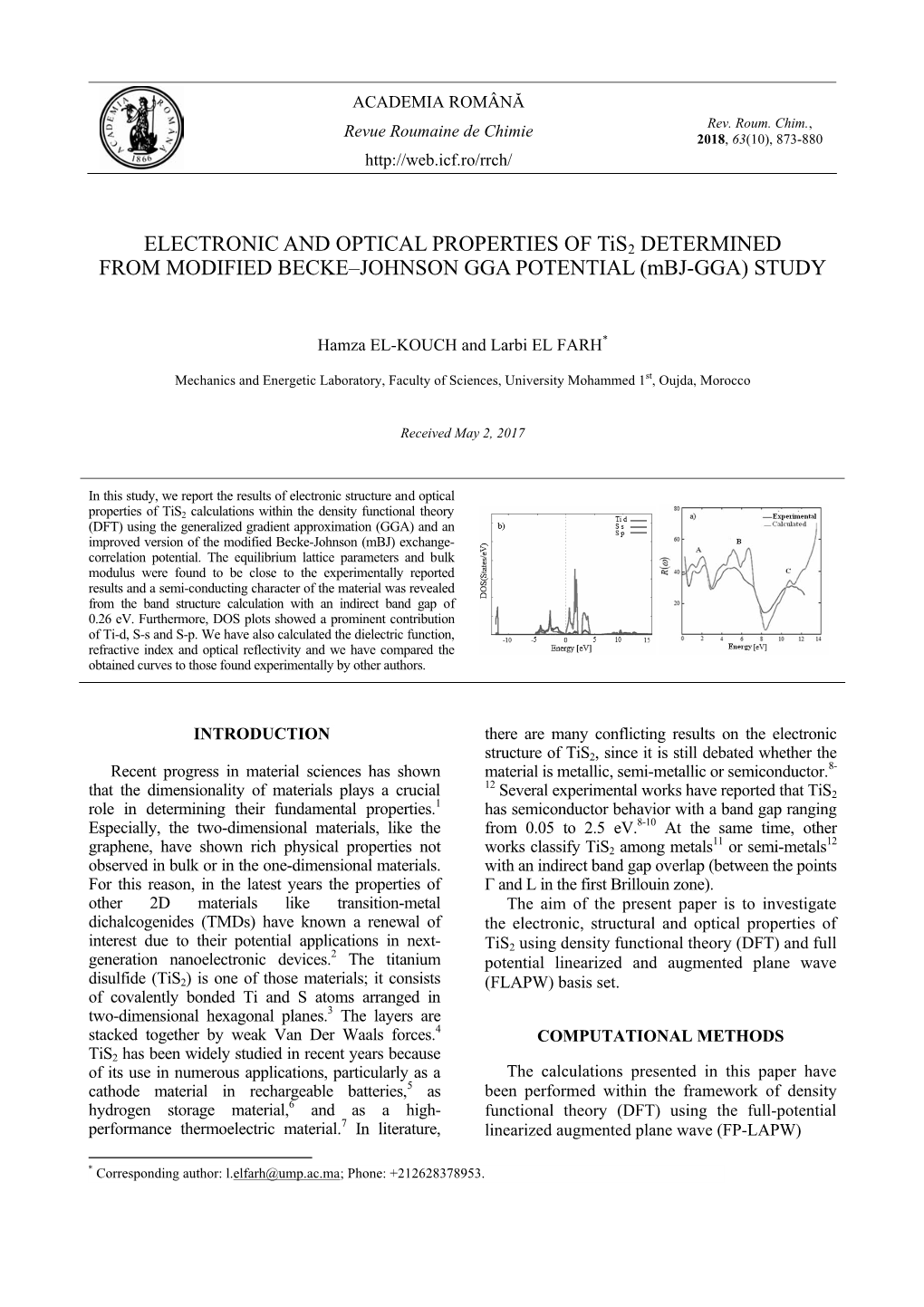 ELECTRONIC and OPTICAL PROPERTIES of Tis2 DETERMINED from MODIFIED BECKE–JOHNSON GGA POTENTIAL (Mbj-GGA) STUDY