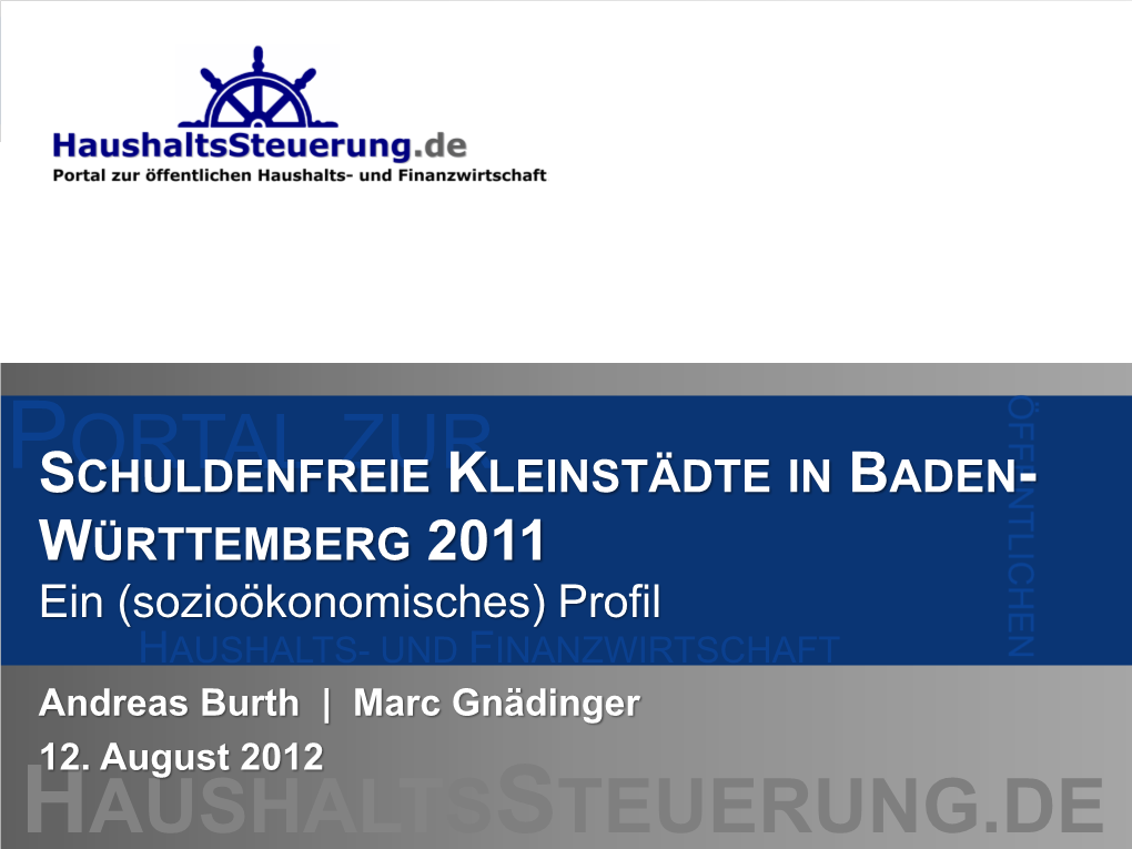 Schuldenfreie Kleinstädte in Baden-Württemberg 2011