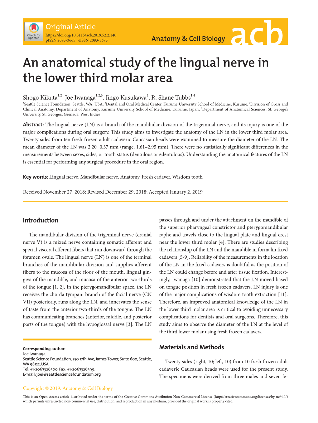 An Anatomical Study of the Lingual Nerve in the Lower Third Molar Area