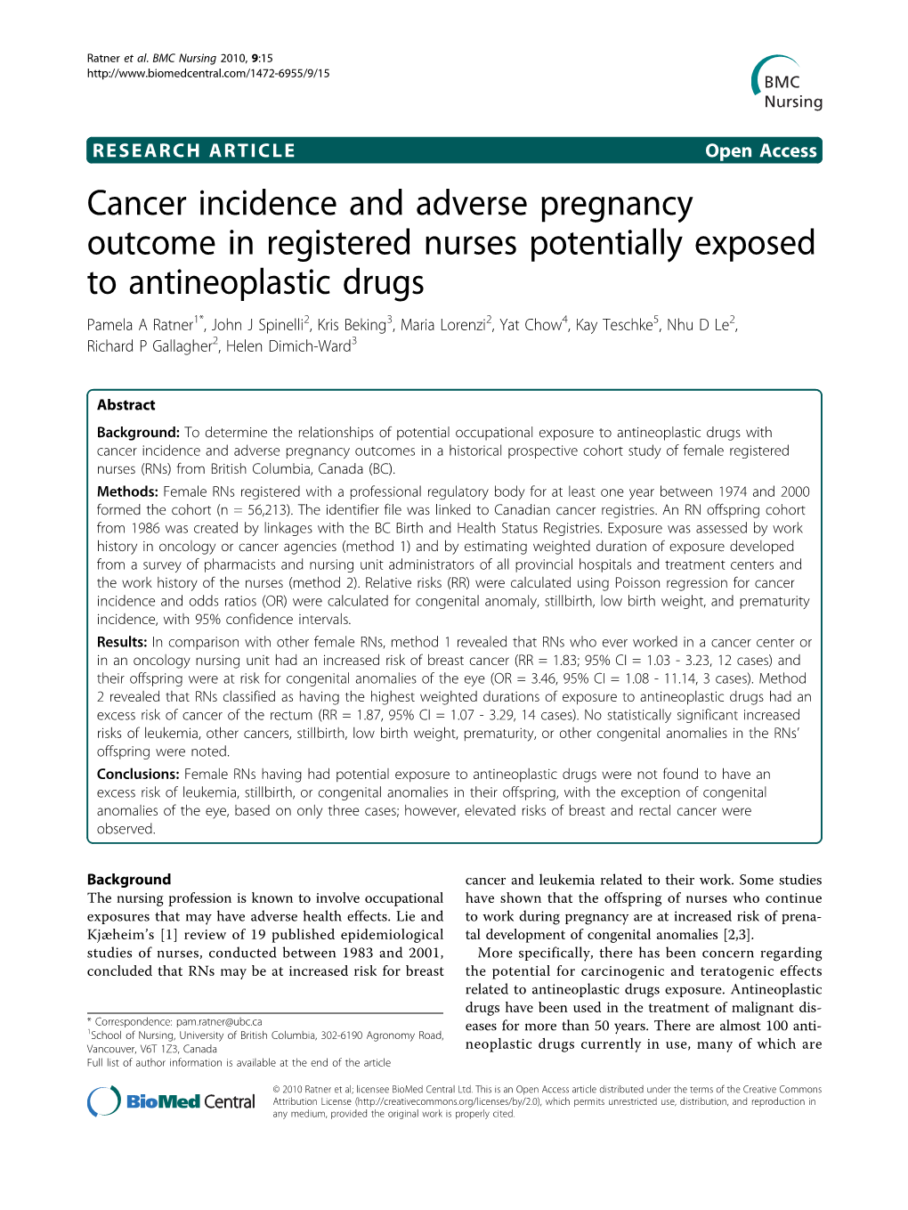 Cancer Incidence and Adverse Pregnancy Outcome in Registered Nurses Potentially Exposed to Antineoplastic Drugs