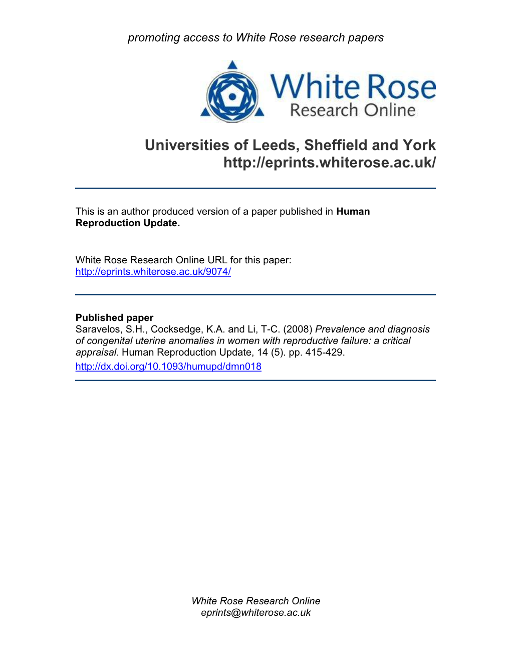 Congenital Uterine Anomalies in Women with Recurrent Miscarriage