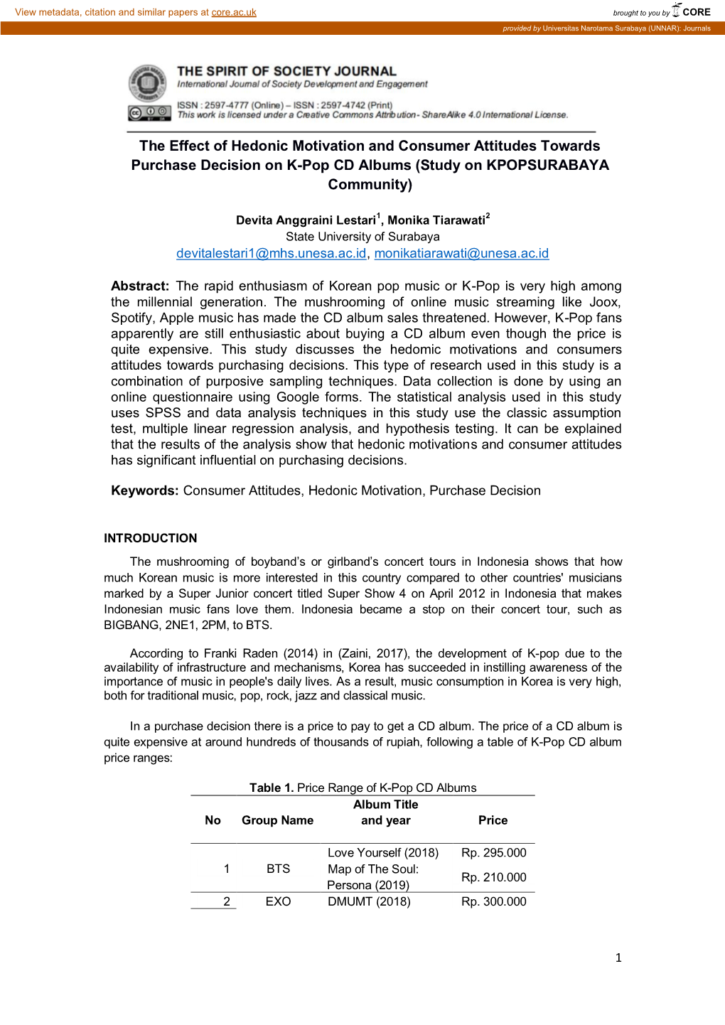 The Effect of Hedonic Motivation and Consumer Attitudes Towards Purchase Decision on K-Pop CD Albums (Study on KPOPSURABAYA Community)