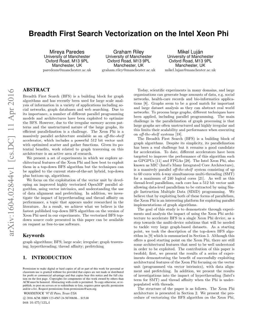 Breadth First Search Vectorization on the Intel Xeon Phi