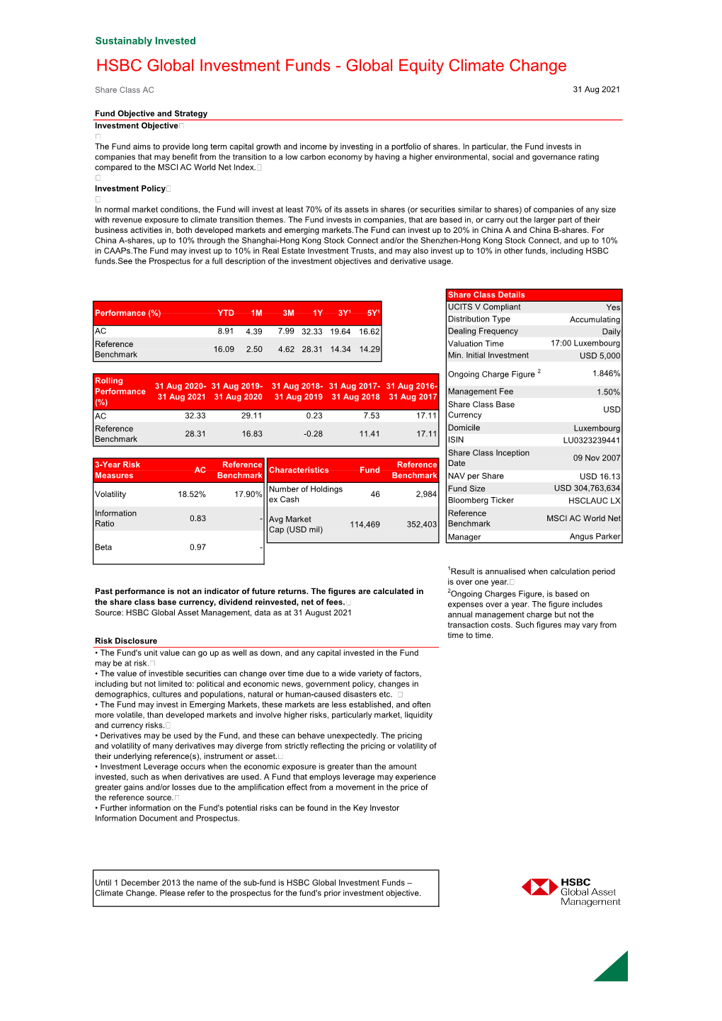 HSBC Global Investment Funds - Global Equity Climate Change