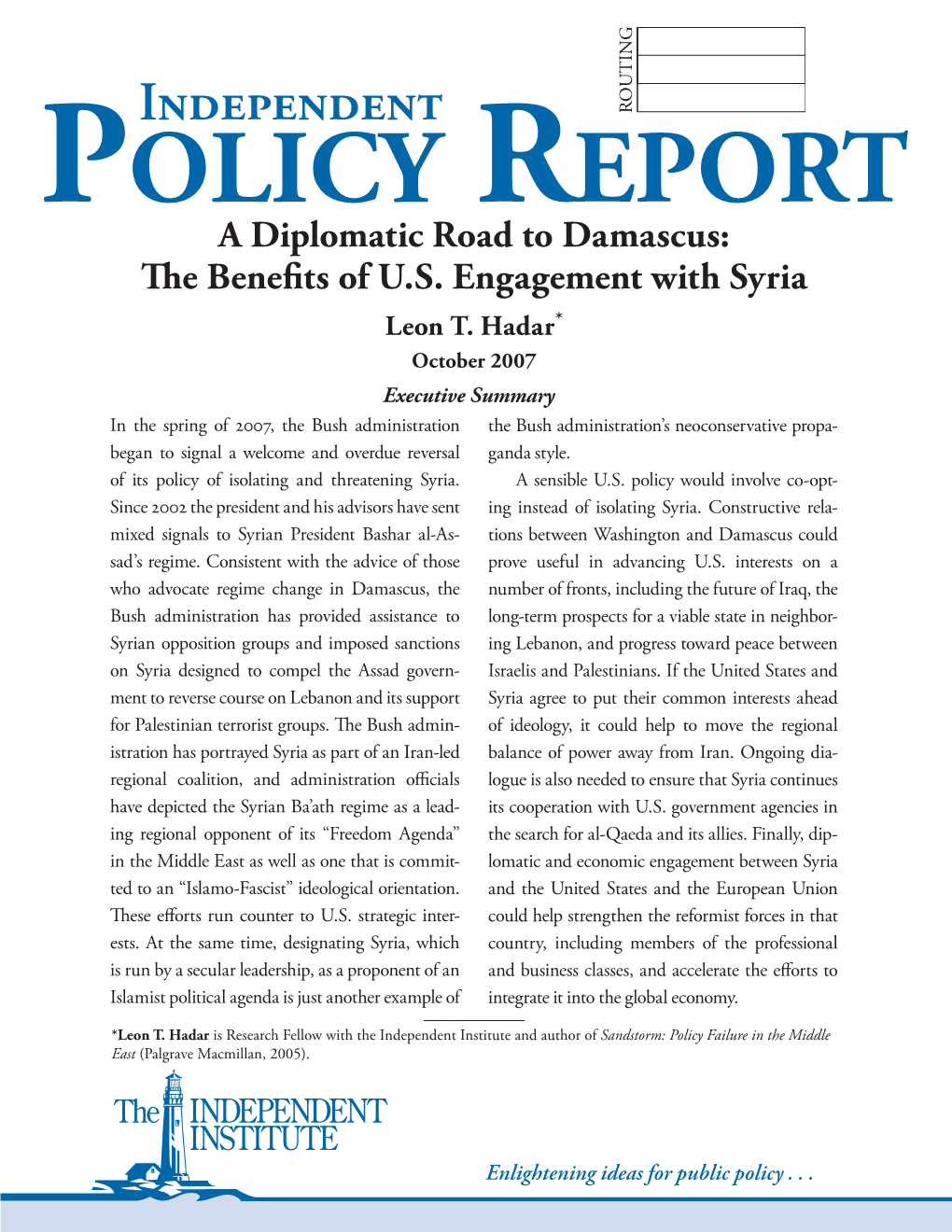 A Diplomatic Road to Damascus: Th E Benefi Ts of U.S