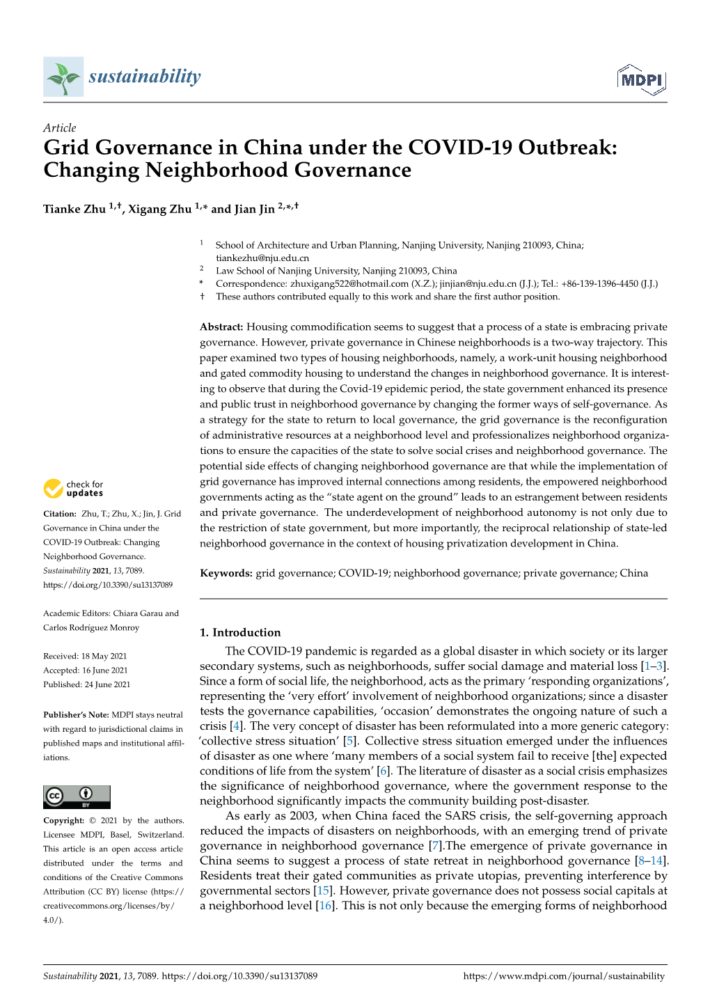 Grid Governance in China Under the COVID-19 Outbreak: Changing Neighborhood Governance