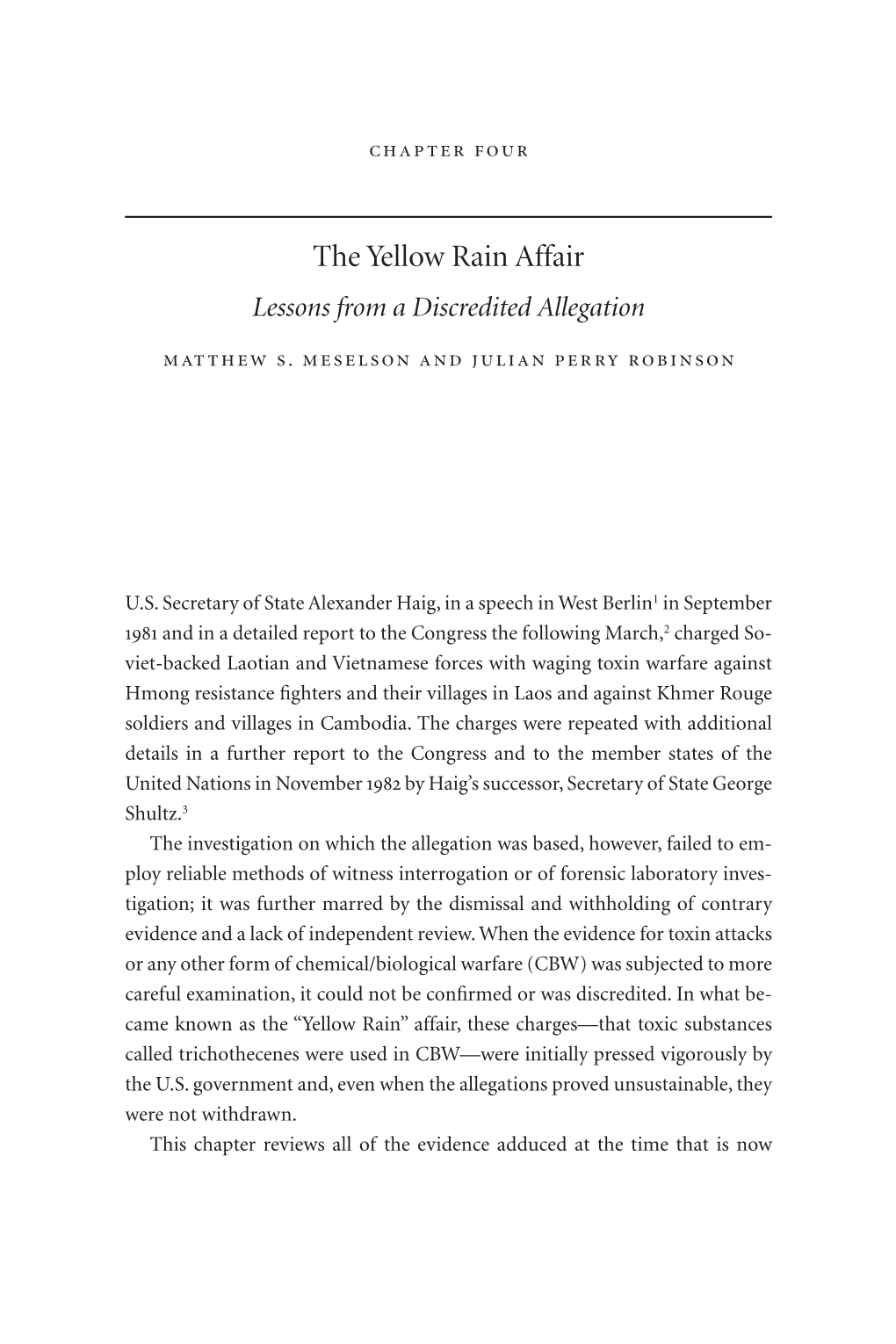 The Yellow Rain Affair Lessons from a Discredited Allegation