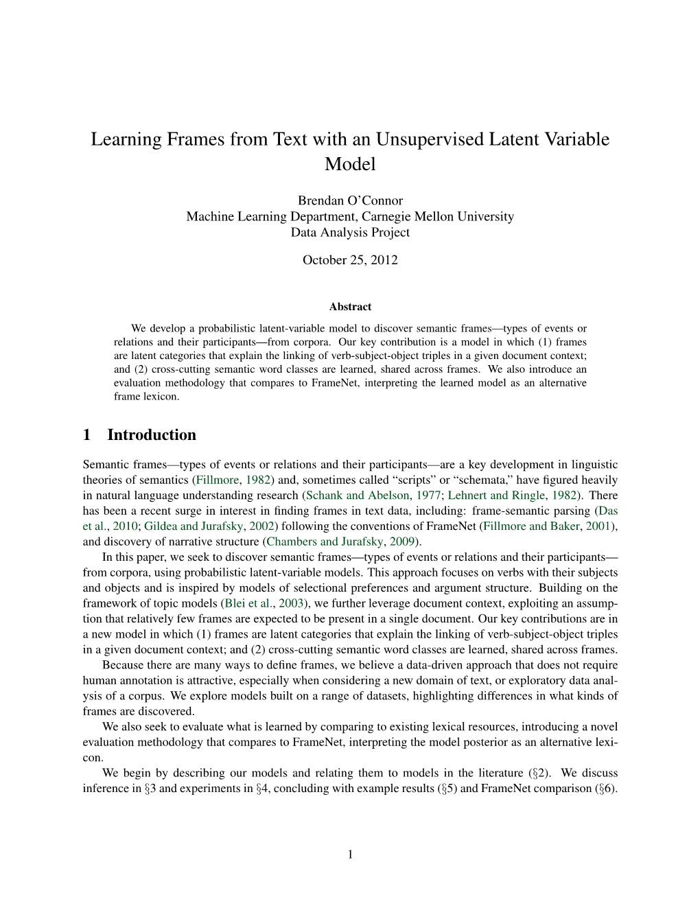 Learning Frames from Text with an Unsupervised Latent Variable Model