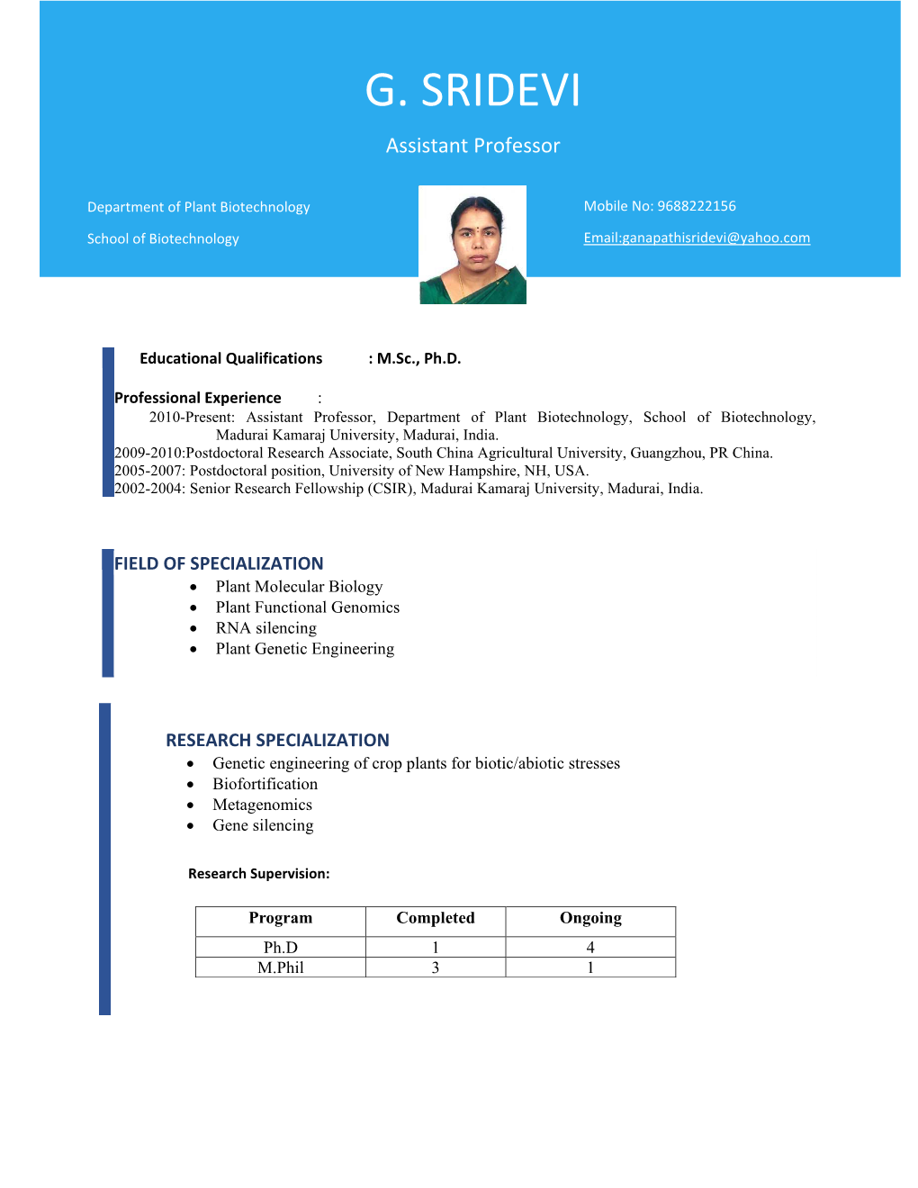 G. SRIDEVI Assistant Professor