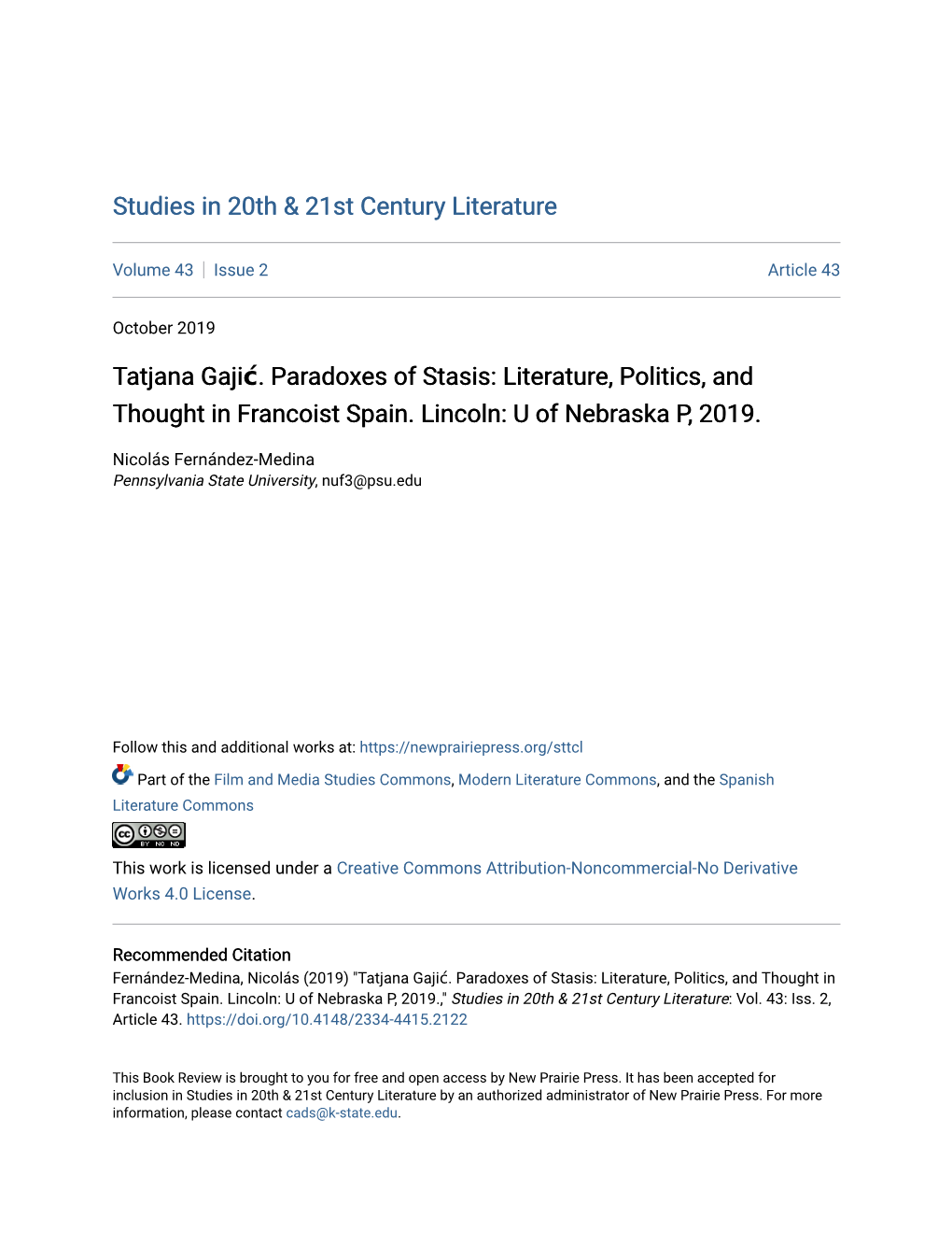 Tatjana Gajić. Paradoxes of Stasis: Literature, Politics, and Thought in Francoist Spain