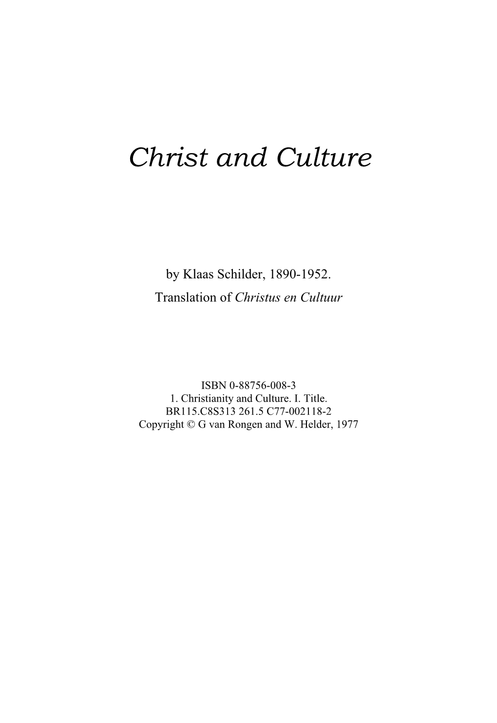 Christ and Culture