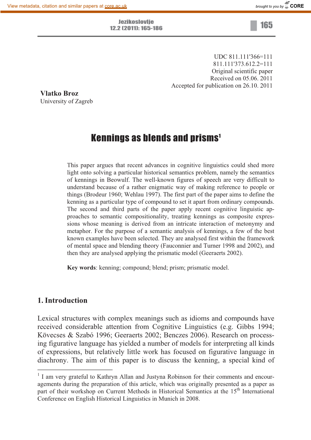 Kennings As Blends and Prisms1