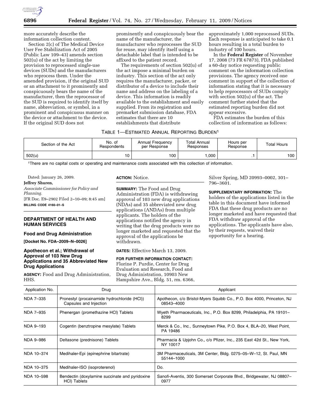 Federal Register/Vol. 74, No. 27/Wednesday, February 11, 2009