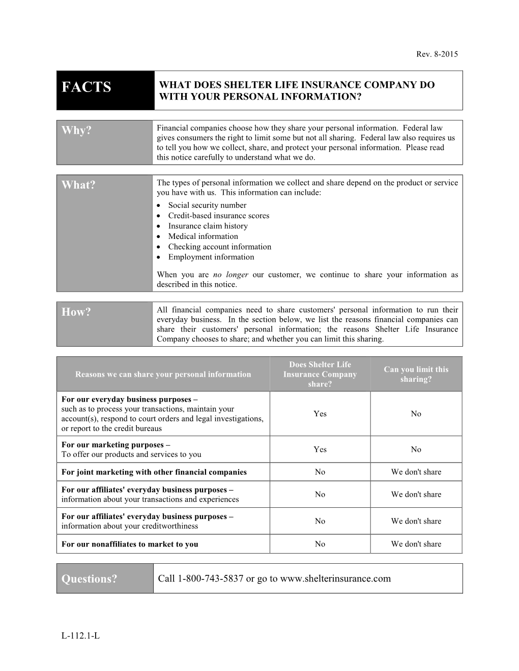 Shelter Life Insurance Policyholder Privacy Policy Notice