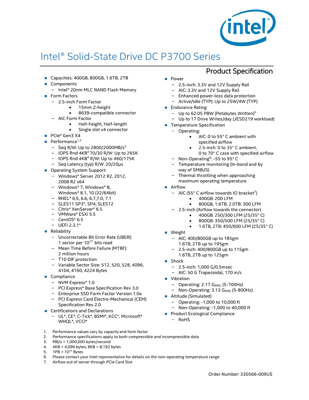 Intel® Solid-State Drive Data Center P3700 Series Product Specification