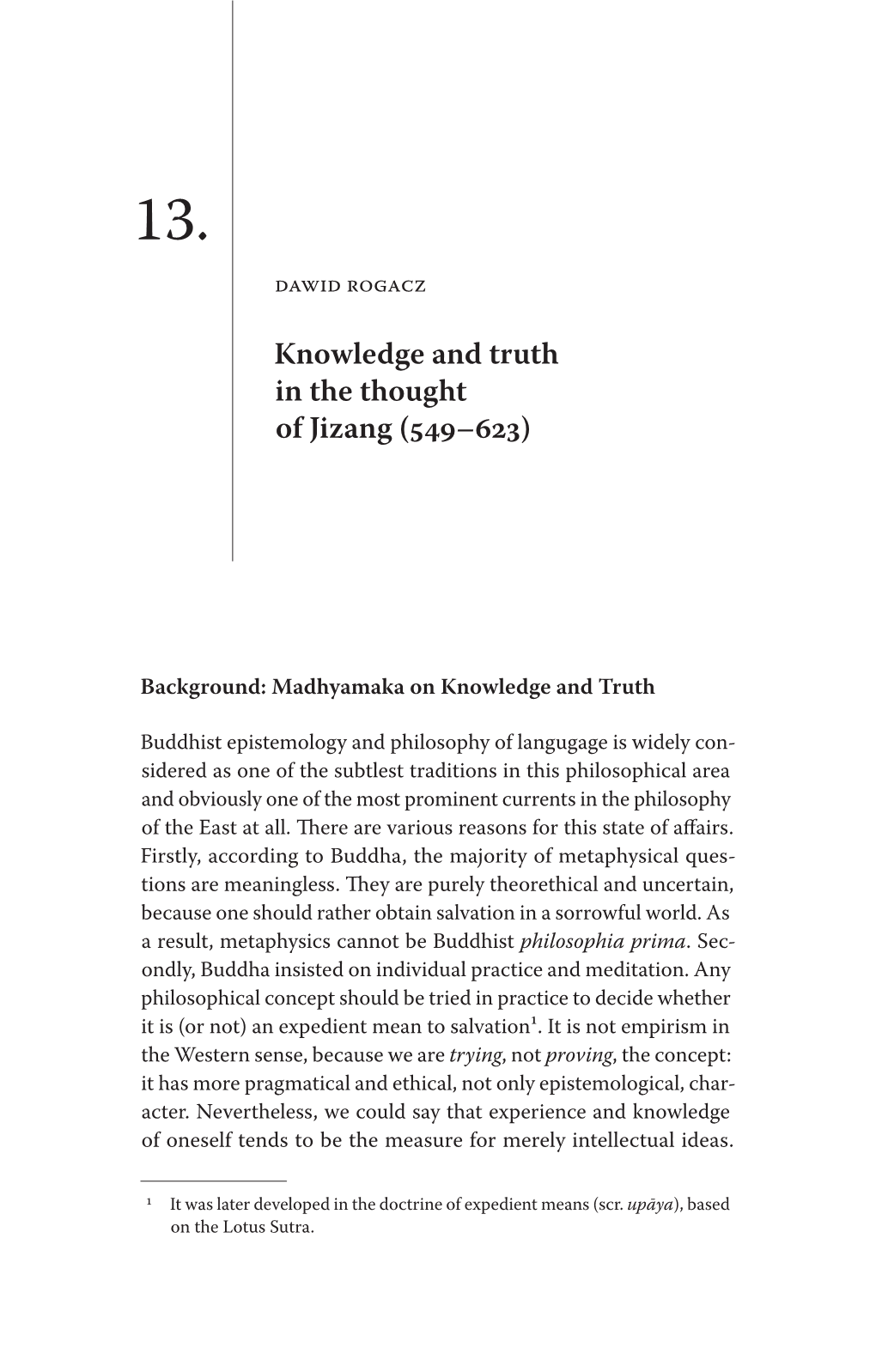 Knowledge and Truth in the Thought of Jizang (549–623)