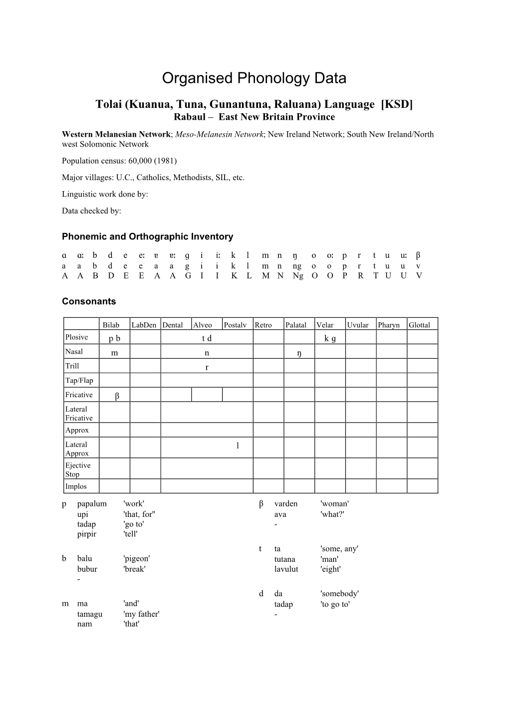 Organised Phonology Data