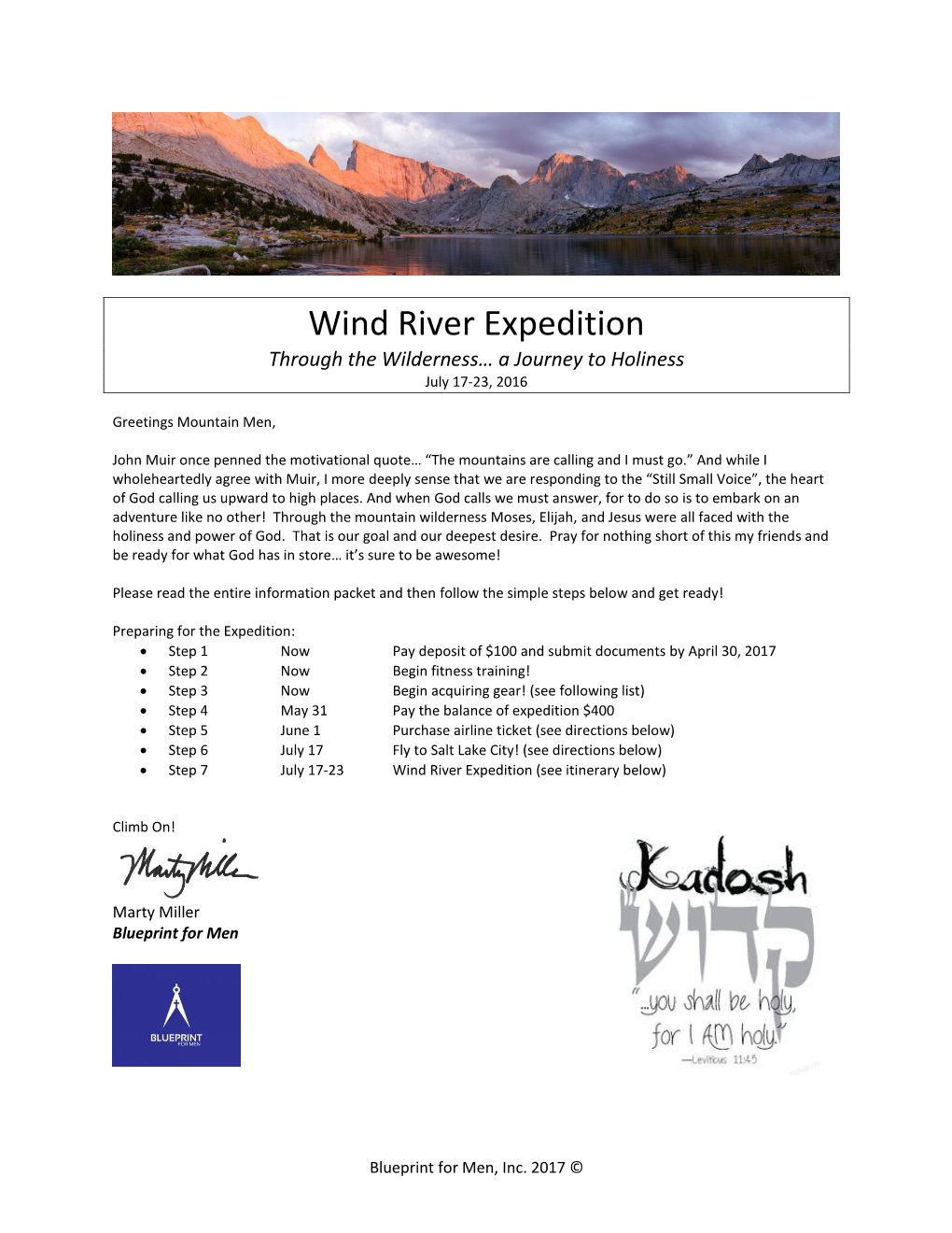 Wind River Expedition Through the Wilderness… a Journey to Holiness July 17-23, 2016