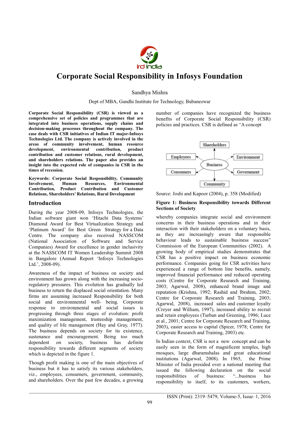 Corporate Social Responsibility in Infosys Foundation