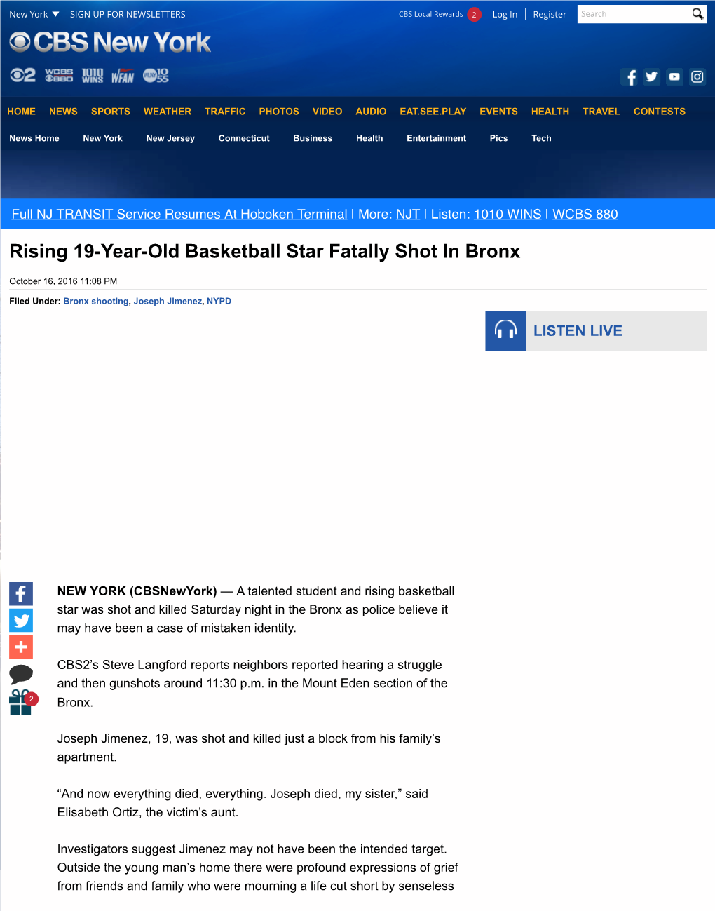 Rising 19-Year-Old Basketball Star Fatally Shot in Bronx