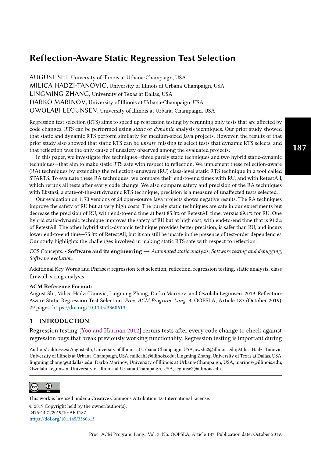 Reflection-Aware Static Regression Test Selection