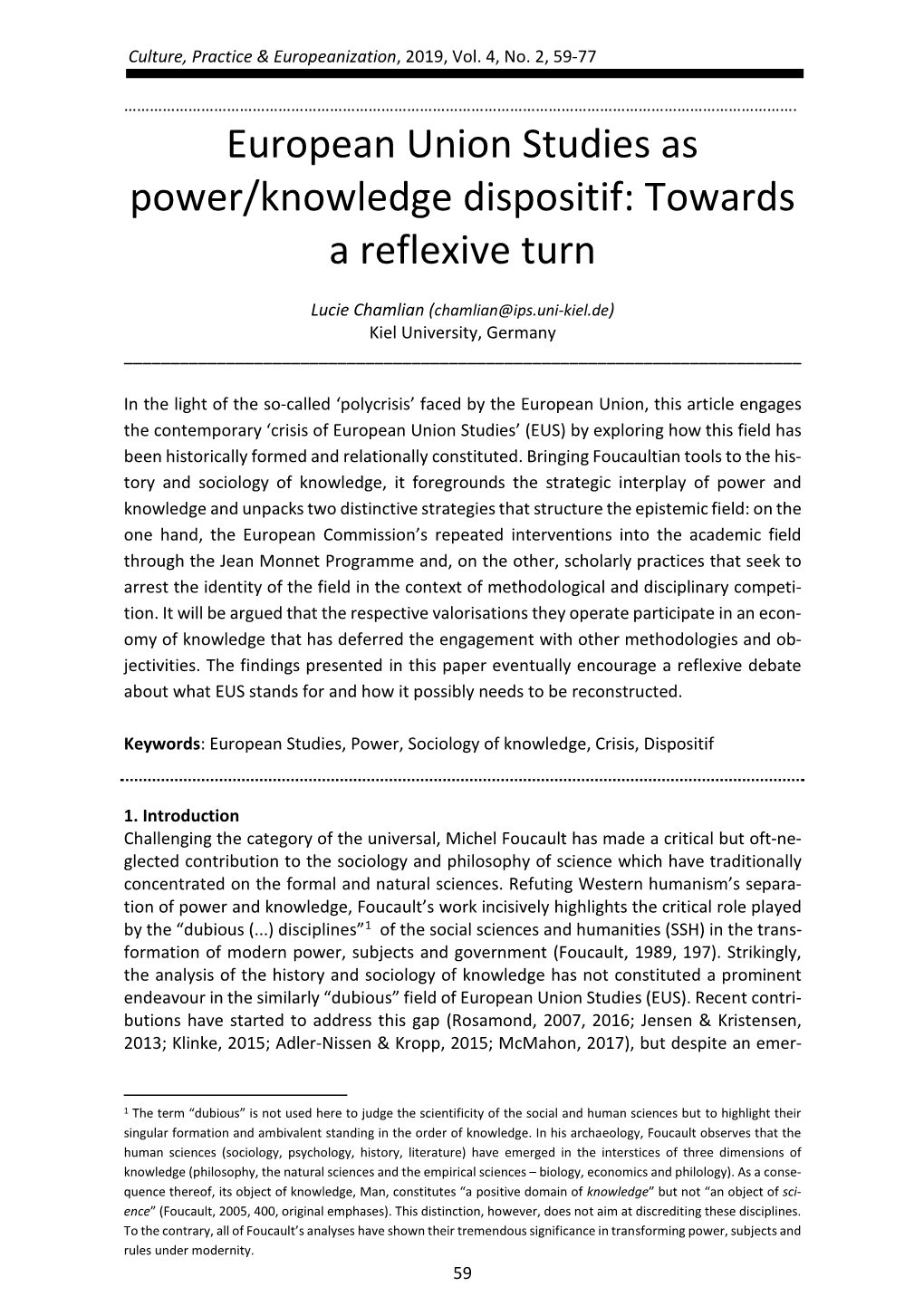 European Union Studies As Power/Knowledge Dispositif: Towards a Reflexive Turn