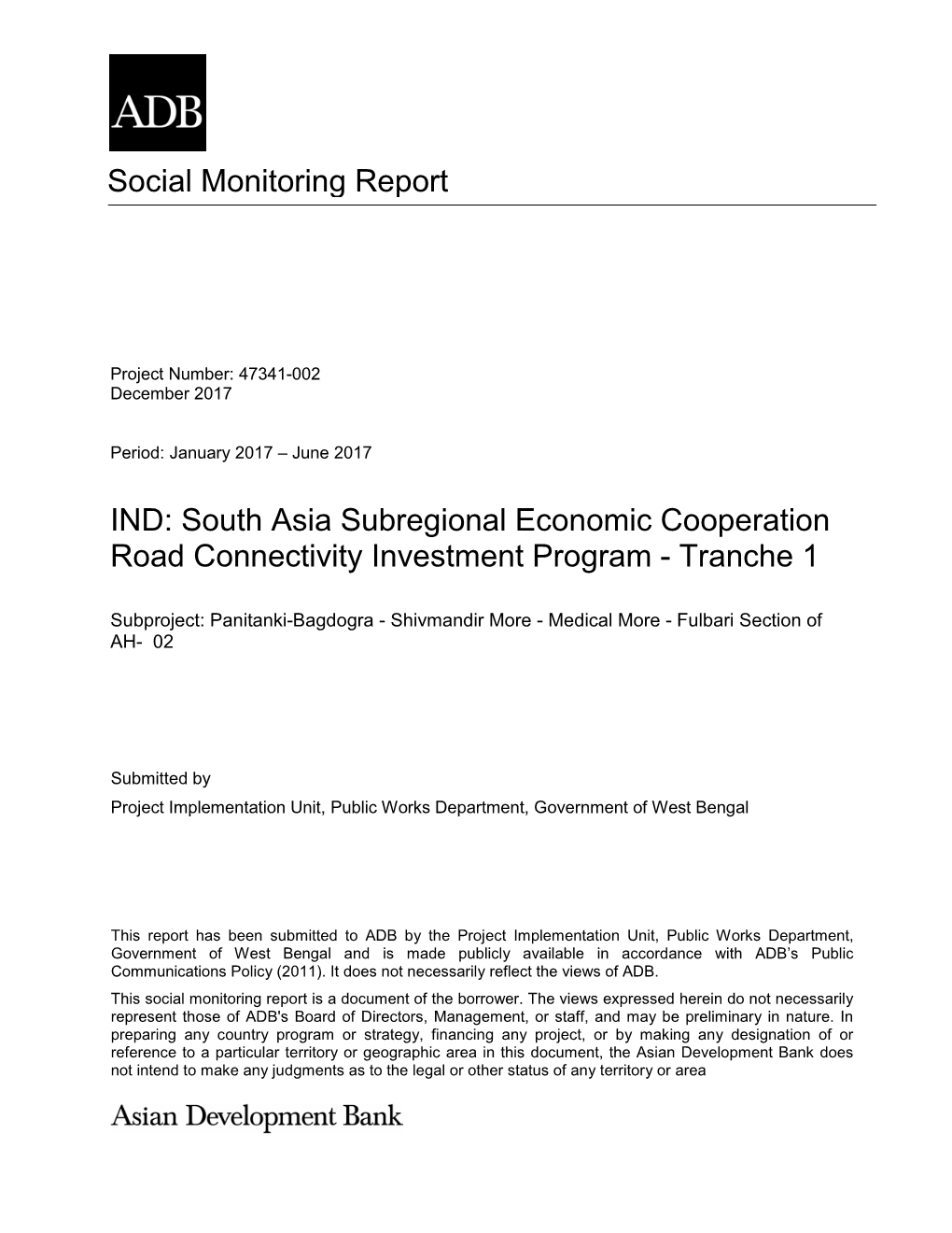 South Asia Subregional Economic Cooperation Road Connectivity Investment Program - Tranche 1