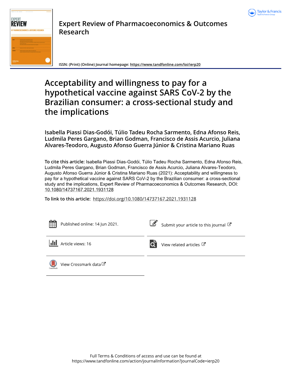 Acceptability and Willingness to Pay for a Hypothetical Vaccine Against SARS Cov-2 by the Brazilian Consumer: a Cross-Sectional Study and the Implications