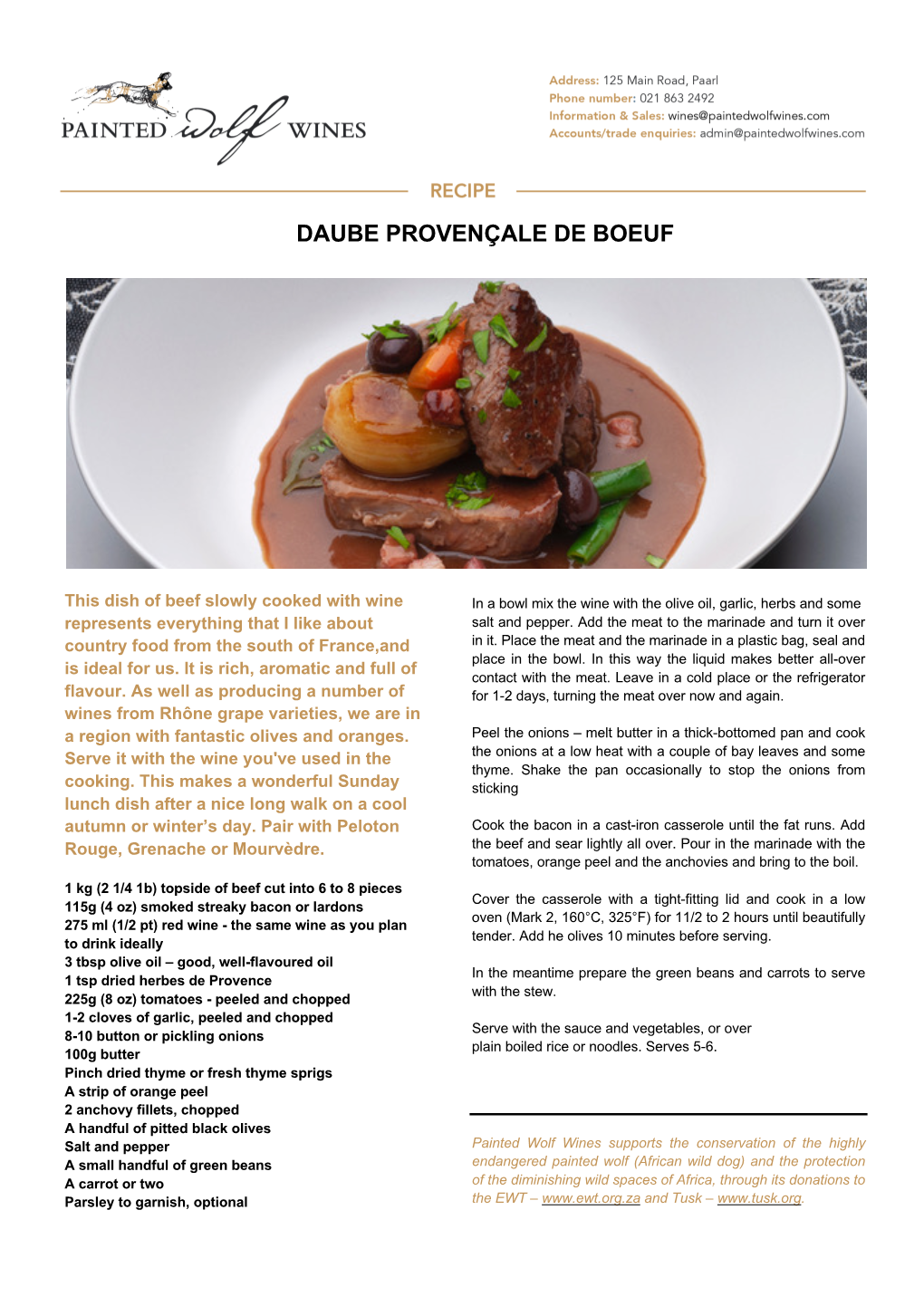 Daube Provençale De Boeuf