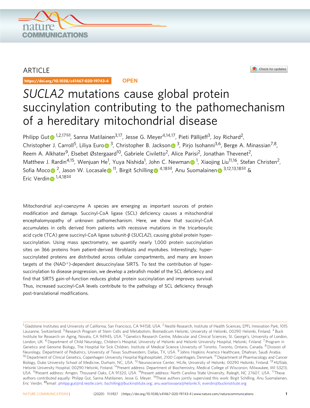 SUCLA2 Mutations Cause Global Protein Succinylation Contributing To