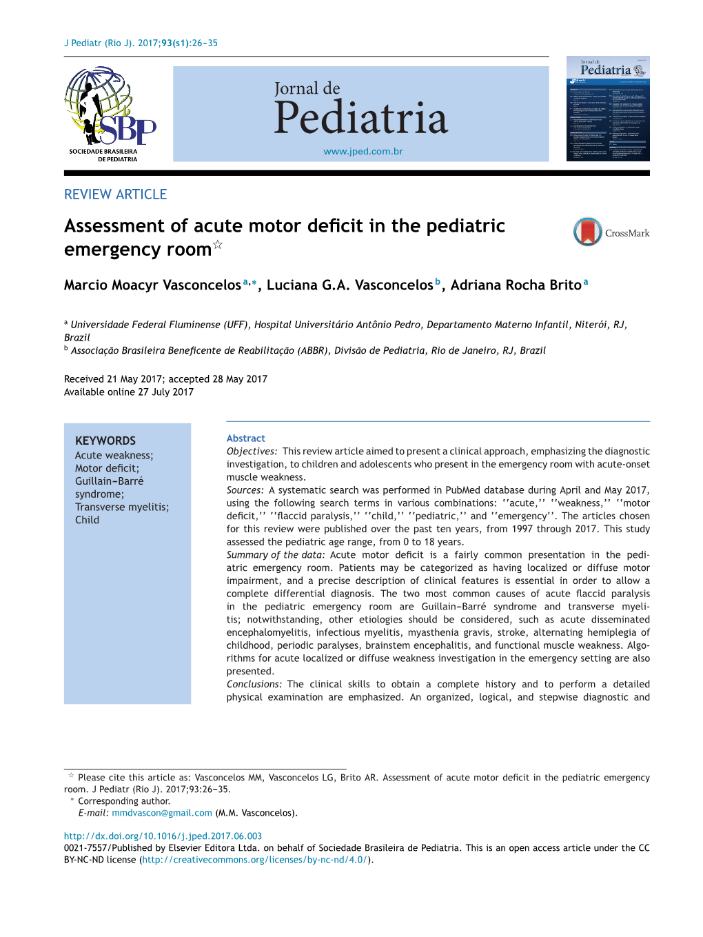 Assessment of Acute Motor Deficit in the Pediatric Emergency Room