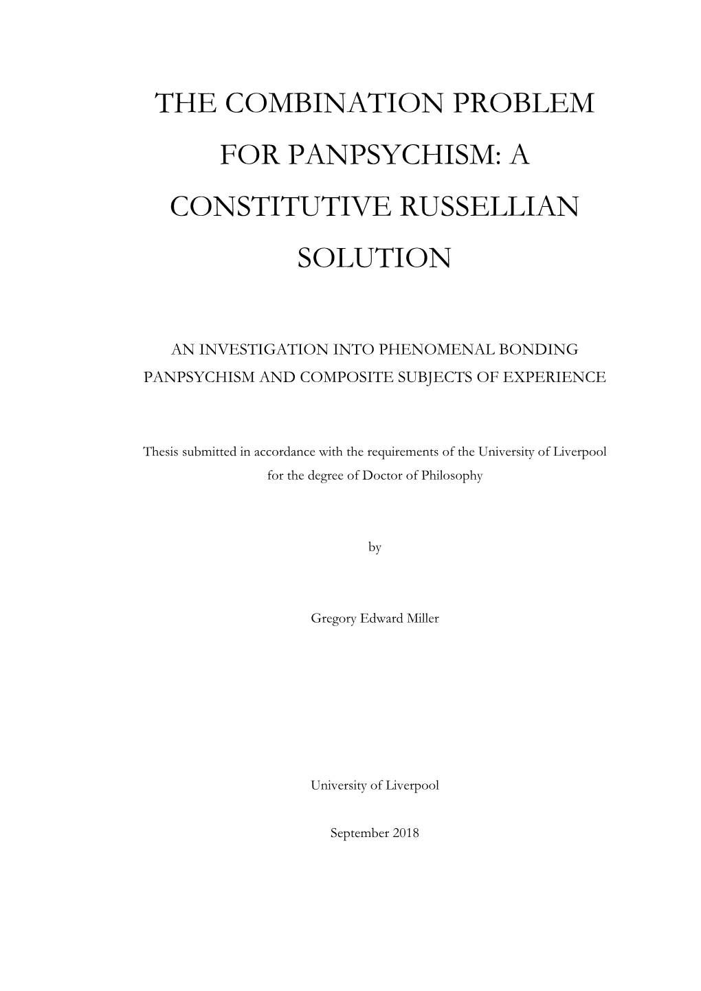 The Combination Problem for Panpsychism: a Constitutive Russellian Solution