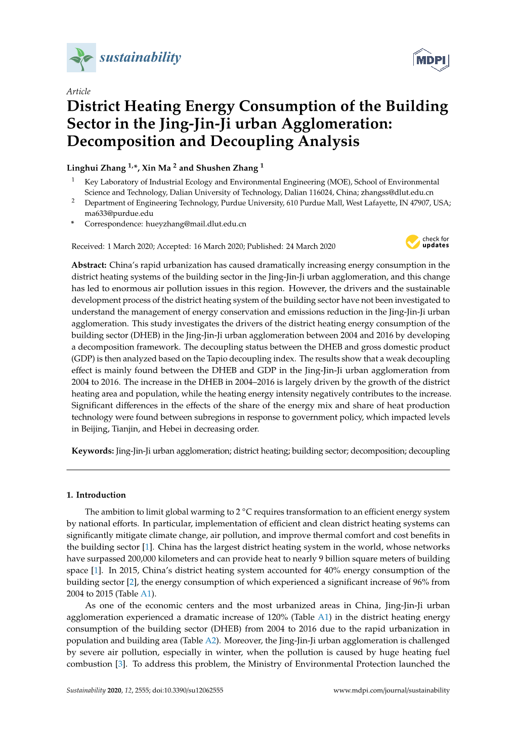 District Heating Energy Consumption of the Building Sector in the Jing-Jin-Ji Urban Agglomeration: Decomposition and Decoupling Analysis