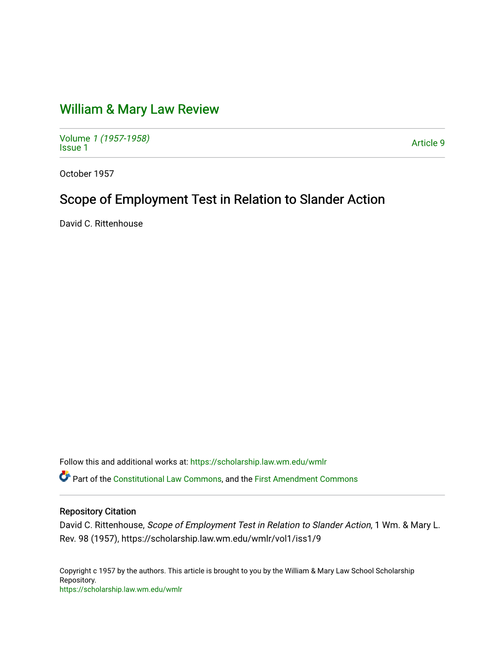 Scope of Employment Test in Relation to Slander Action