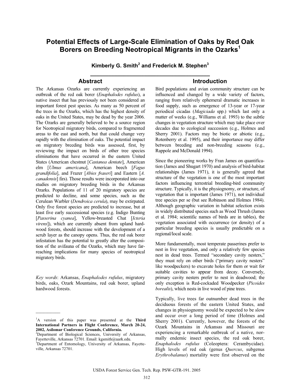 Potential Effects of Large-Scale Elimination of Oaks by Red Oak Borers on Breeding Neotropical Migrants in the Ozarks1