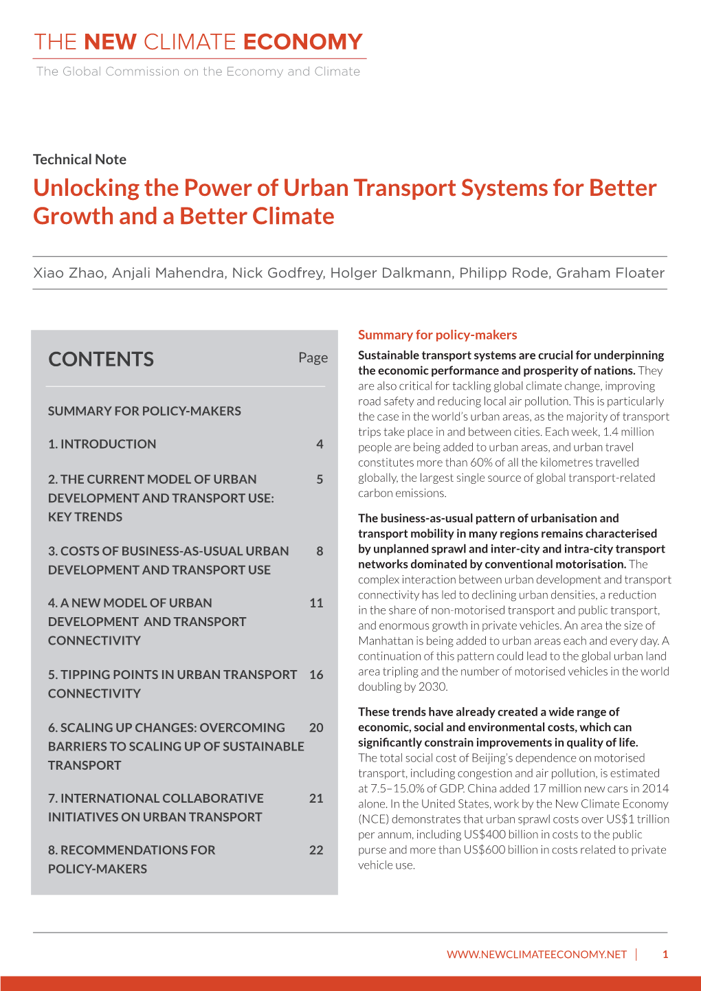 Unlocking the Power of Urban Transport Systems for Better Growth and a Better Climate