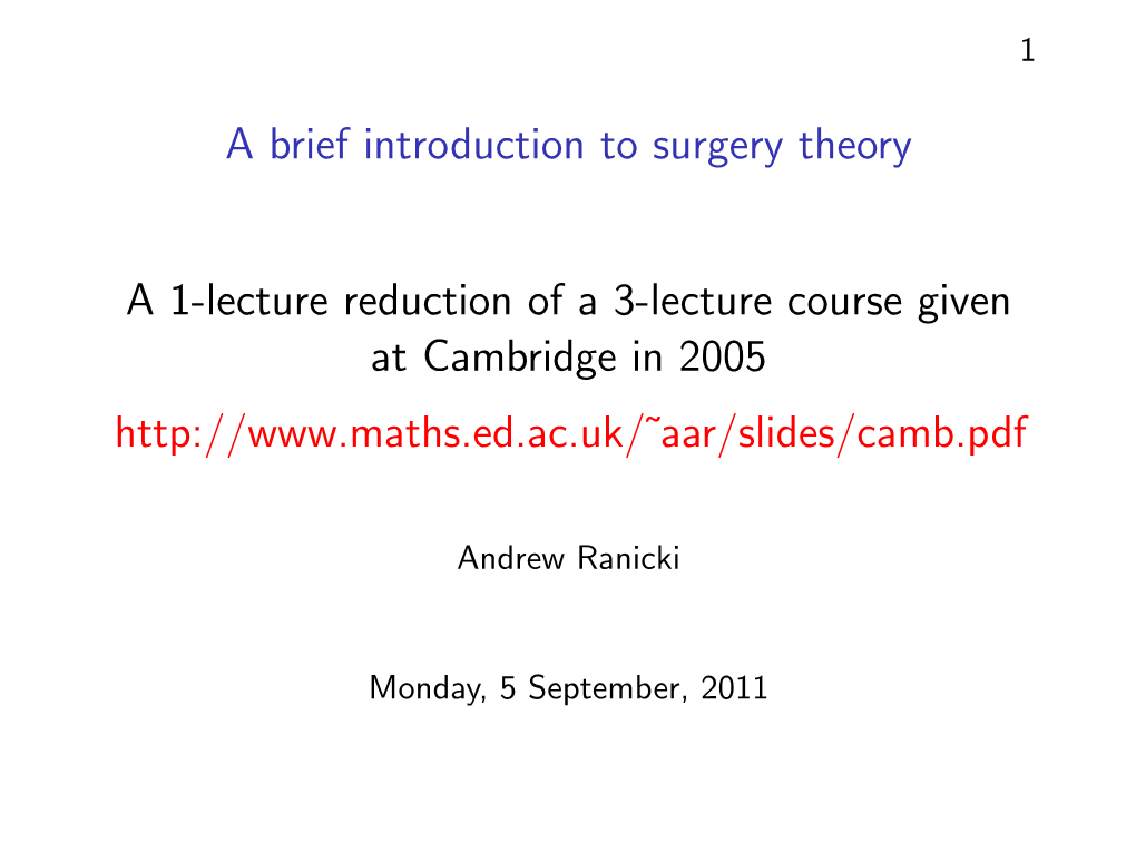 Introduction to Surgery Theory