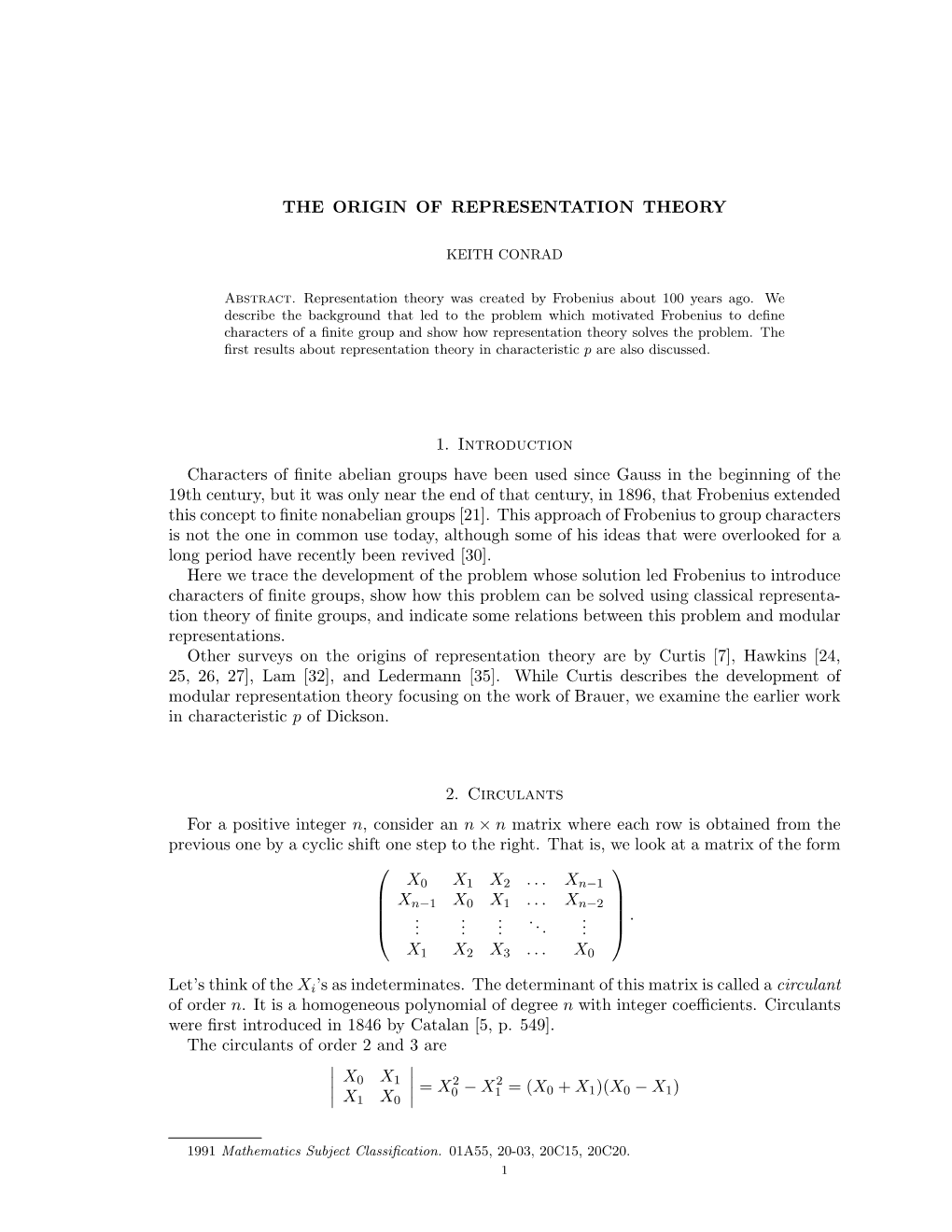 The Origin of Representation Theory