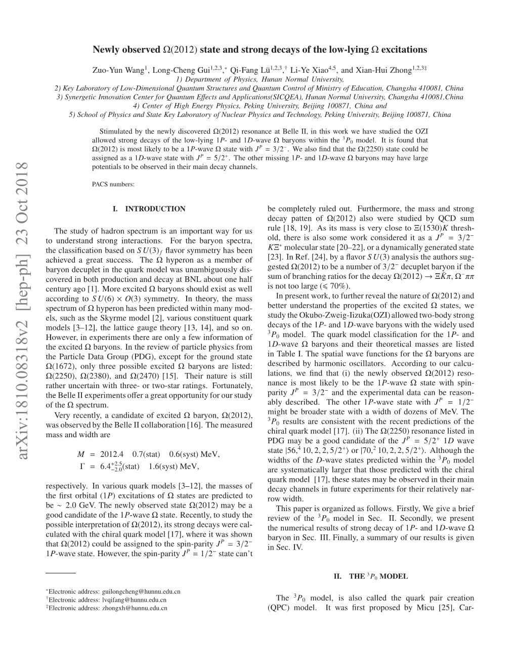 Arxiv:1810.08318V2 [Hep-Ph] 23 Oct 2018 H Atcedt Ru PG,Ecp O H Rudstate Ground the for Except (PDG), Ω Group Data Particle of the On