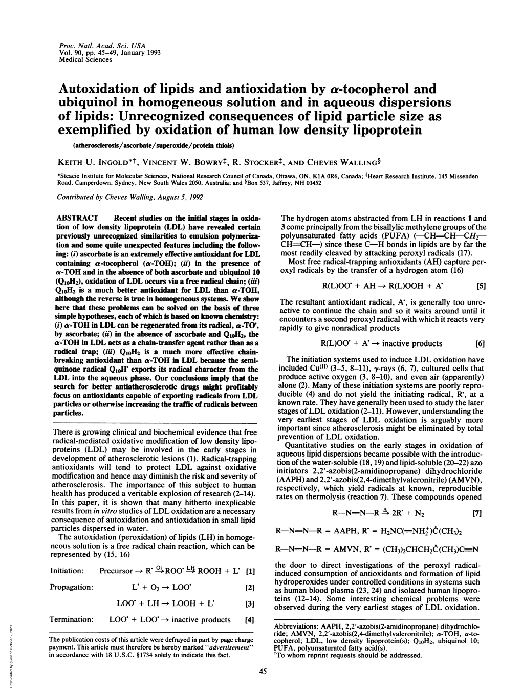 Autoxidation of Lipids and Antioxidation by A-Tocopherol And