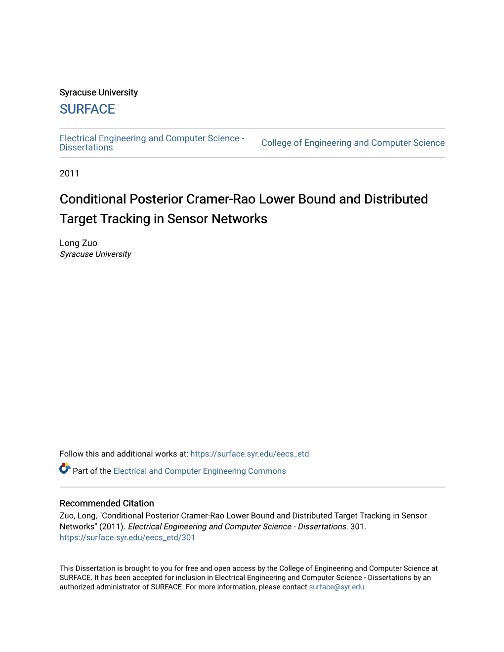 Conditional Posterior Cramer-Rao Lower Bound and Distributed Target Tracking in Sensor Networks