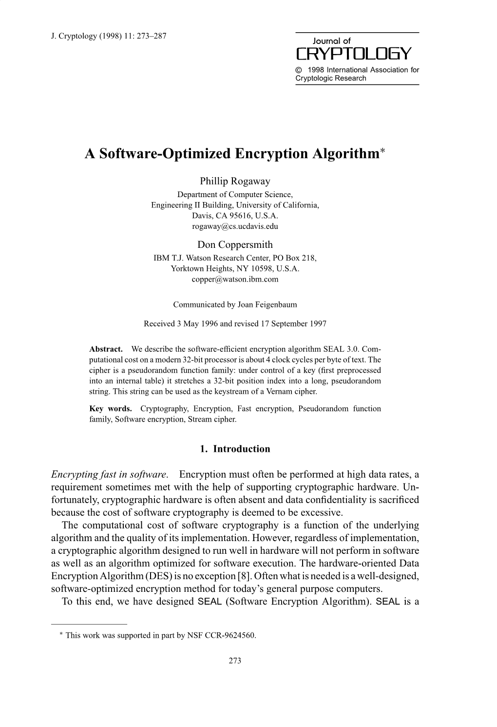 A Software-Optimized Encryption Algorithm