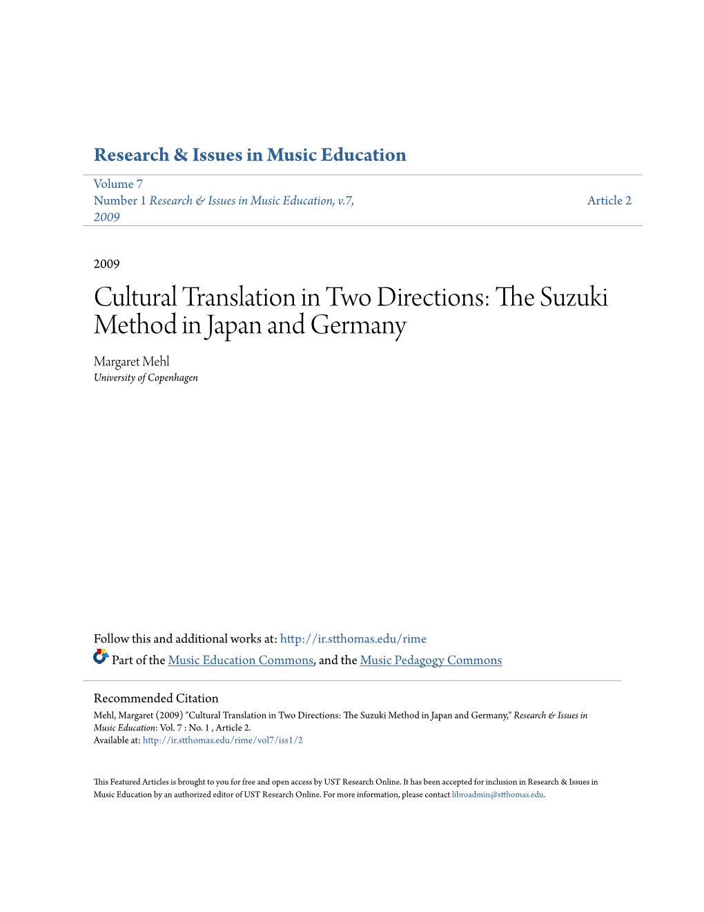 Cultural Translation in Two Directions: the Uzs Uki Method in Japan and Germany Margaret Mehl University of Copenhagen