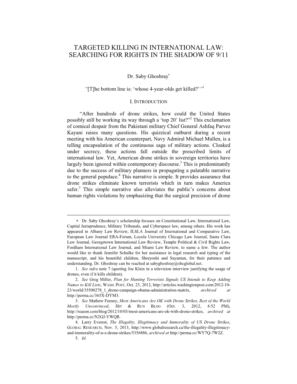 Targeted Killing in International Law: Searching for Rights in the Shadow of 9/11