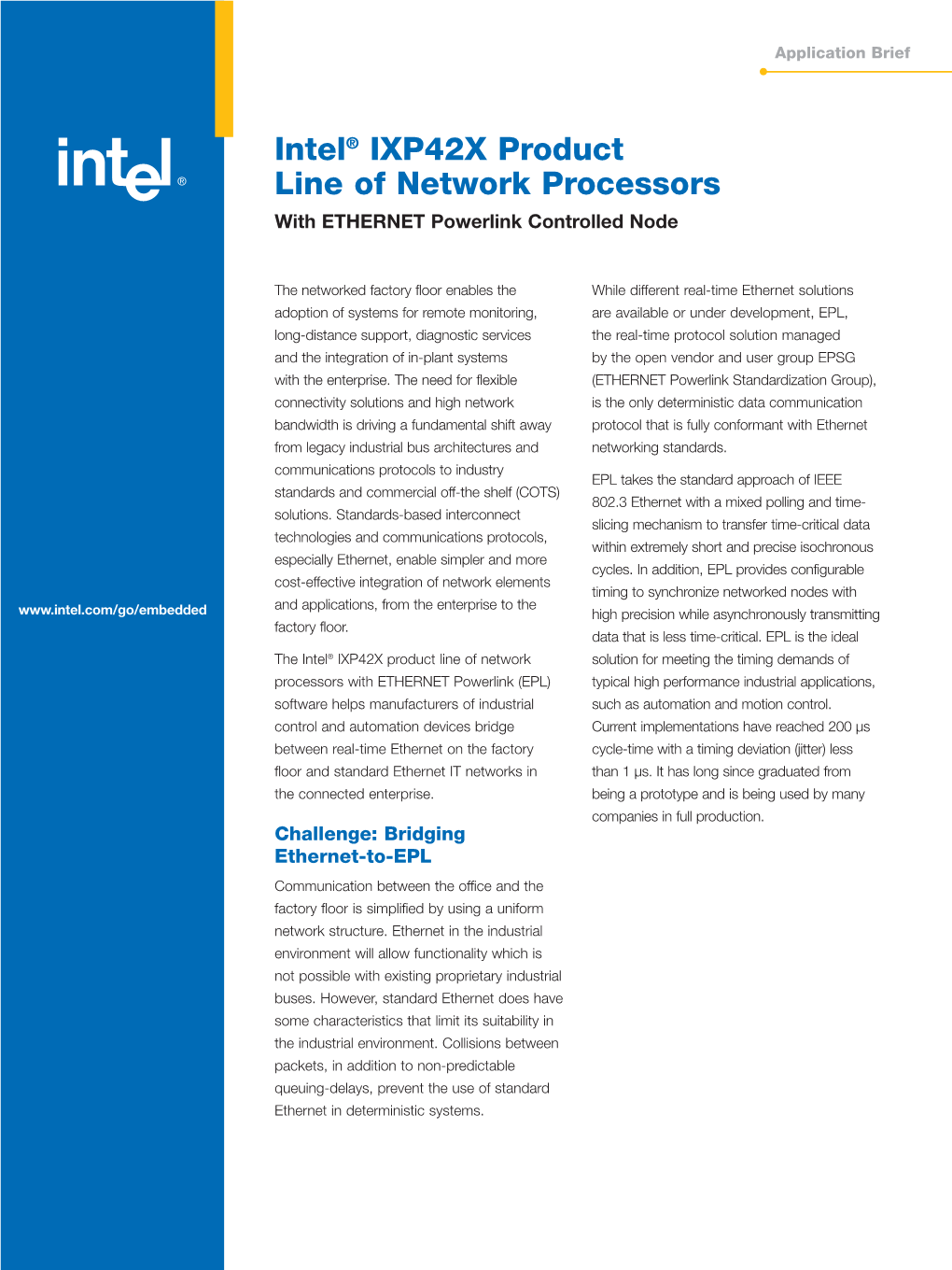 Intel® IXP42X Product Line of Network Processors with ETHERNET Powerlink Controlled Node