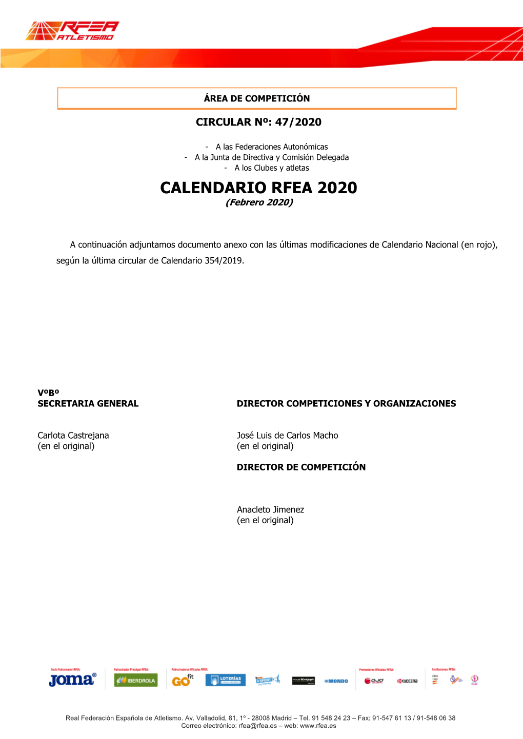 CALENDARIO RFEA 2020 (Febrero 2020)