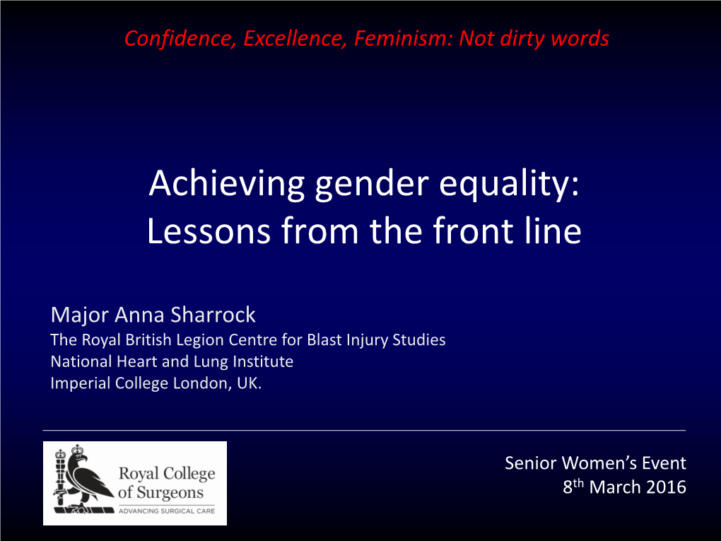 Achieving Gender Equality: Lessons from the Front Line